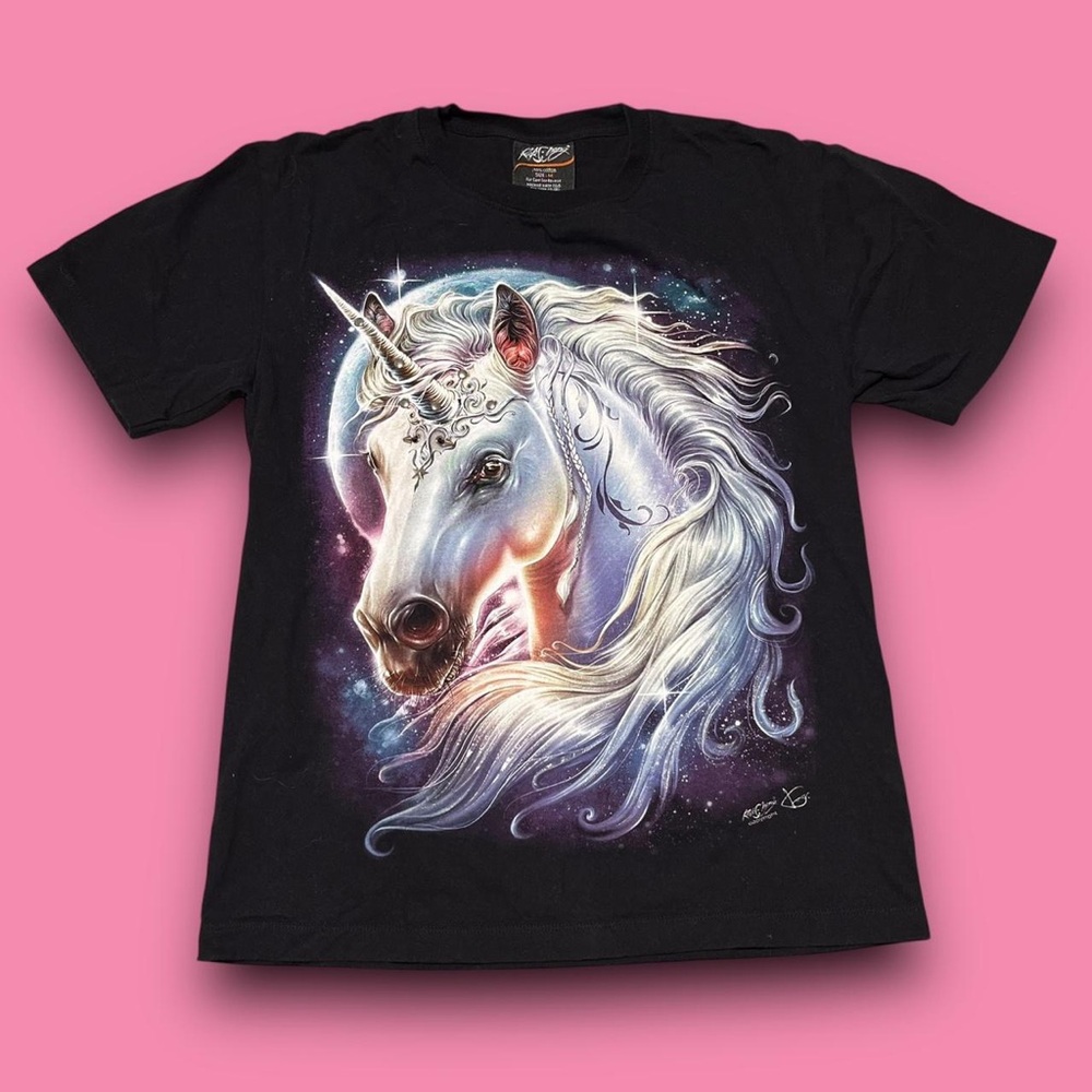 Y2K Rock Chang 4D Unicorn Graphic Tshirt Size Medium Eclectic Art to Wear